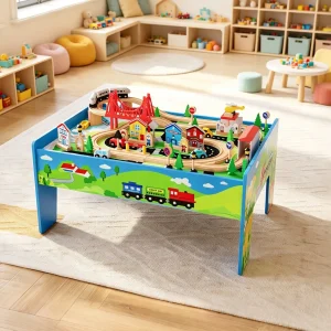 4-in-1 Wooden Train Table Set for Kids