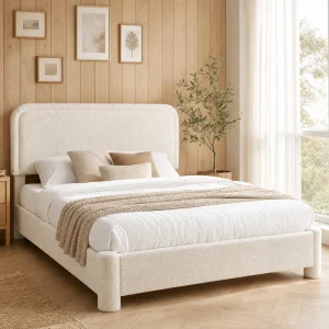 Adjustable Teddy Fleece Bed Frame, No Box Spring