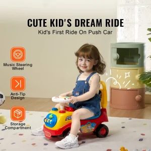 Toddler Ride On Push Car with Music & Storage