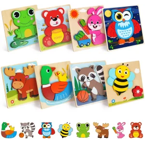 8-Pack Wooden Animal Puzzles for Toddlers