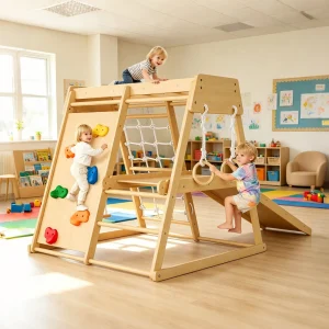 6-in-1 Wooden Indoor Jungle Gym with Slide