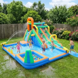 Inflatable Bounce House with Double Slides & Pool
